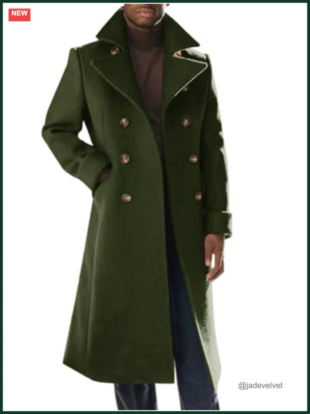 Slim Fit Wool Blend Pea Coat with Notch Lapel for Men